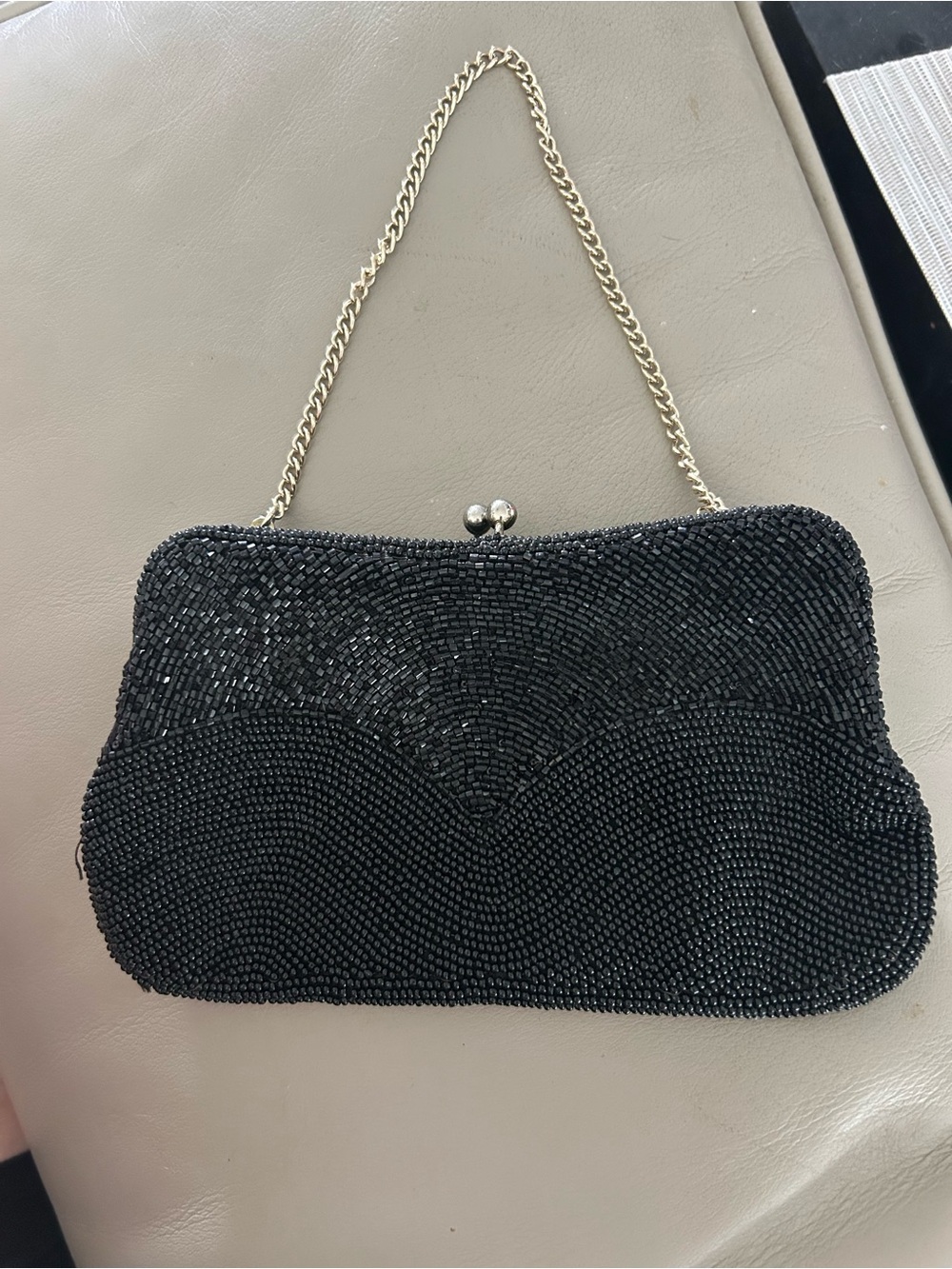 Walborg Black Beaded Evening Clutch with Gold Chain
